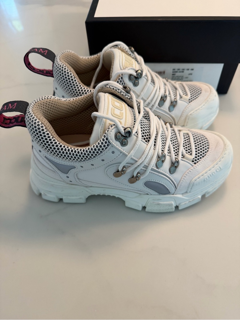 Gucci Flasktrek White and Cream Chunky Mesh Leather Sneakers Size 37 Unisex - Picture 6 of 12